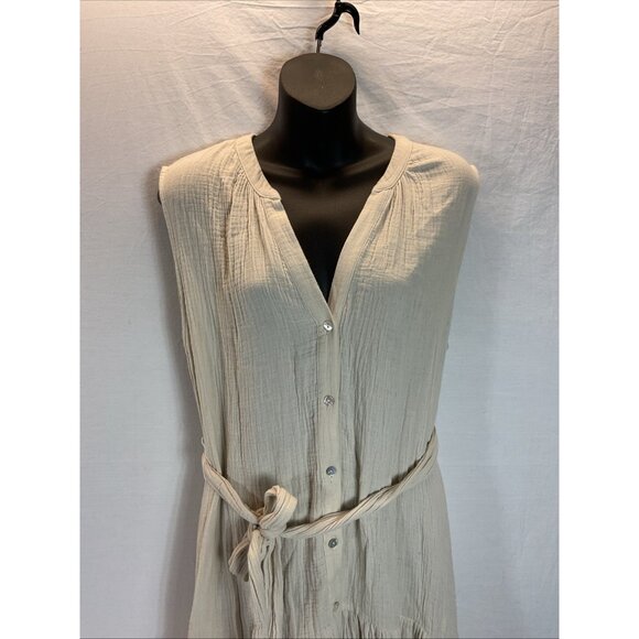 Anthropologie DREW Gauze tank Ivory midi dress size LG flowy lightweight neutral - Picture 3 of 11